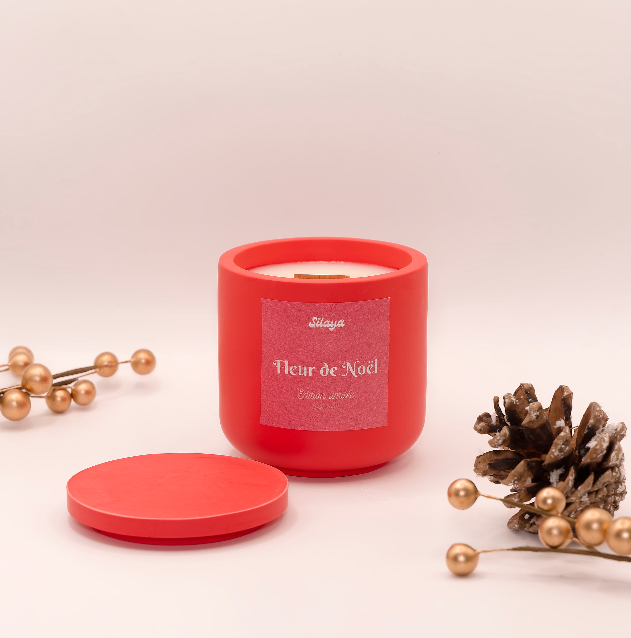 Bougie parfumée dans un pot en jesmonite rouge